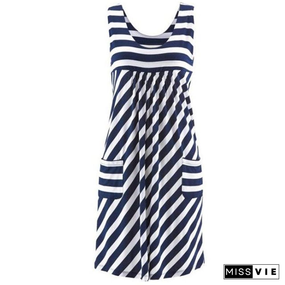 Fashion striped dress large size summer dress  loose simple sleeveless dress women's clothing