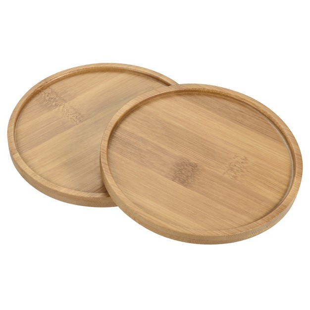 Unique Bargains Indoor Round Bamboo Planter Saucer Drip Tray Plant Drainage Trays 2 Pcs