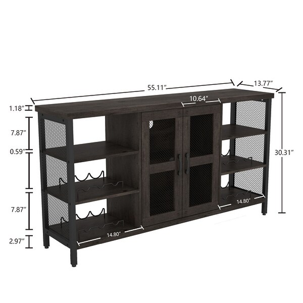 Wine Bar Cabinet with Storage for Liquor and Glasses