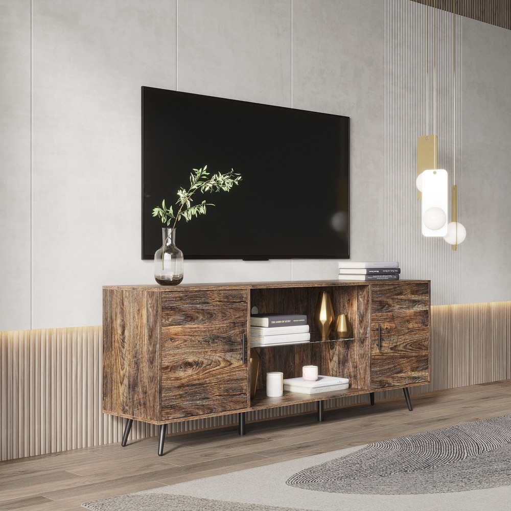 TV Stand Mid Century Wood Modern Entertainment Center Adjustable Storage Cabinet TV Console for Living Room