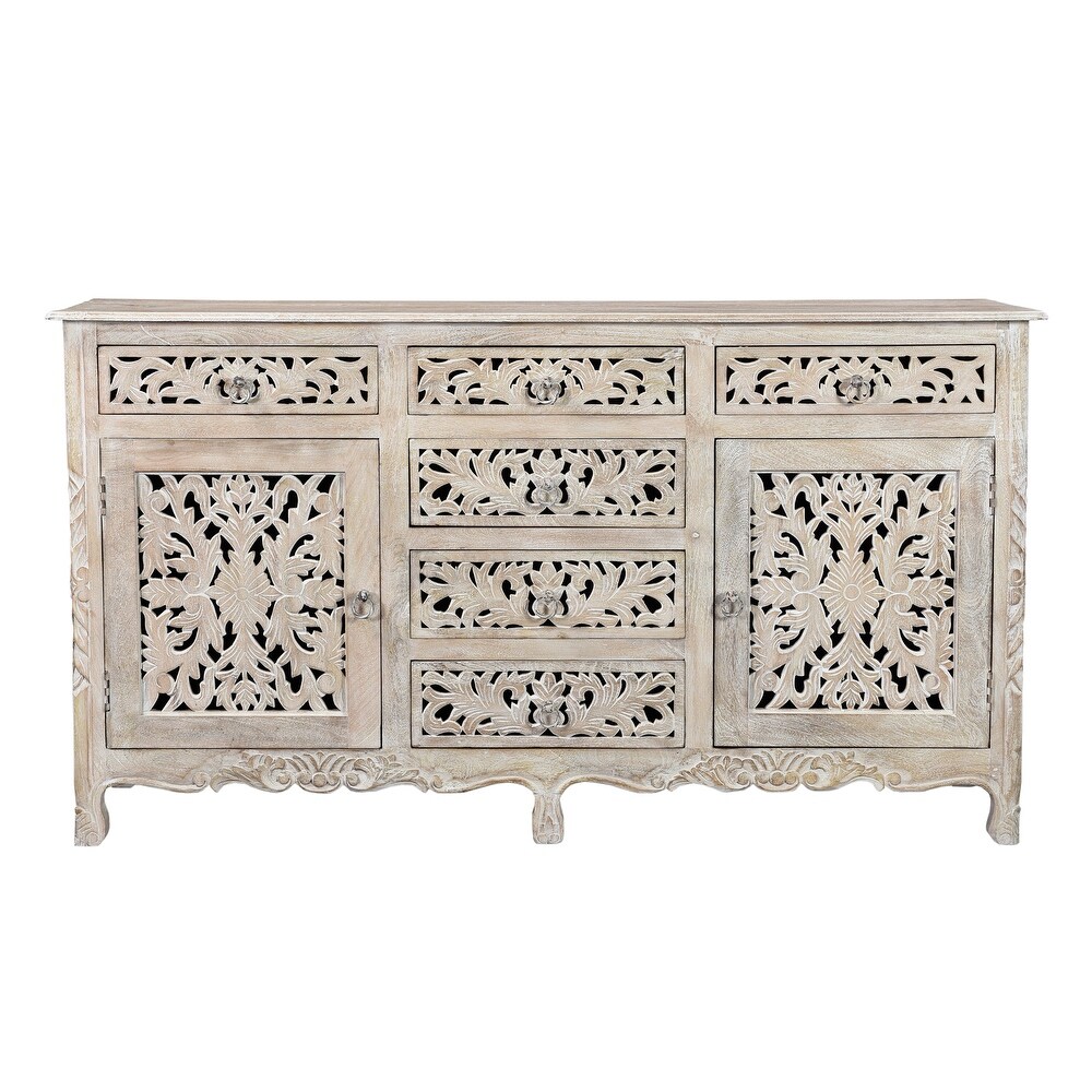 Florence Floral Carved Wood 6 Drawer 2 Door Sideboard