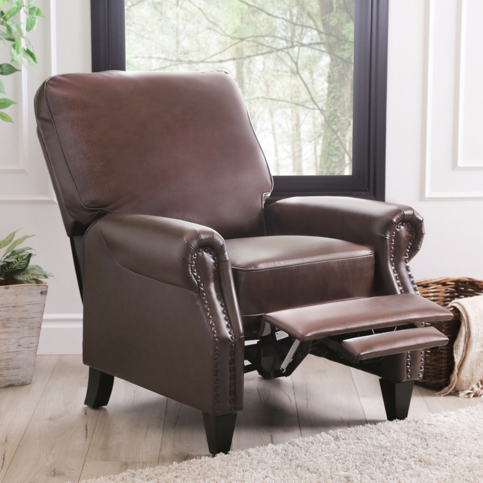 Carla Leather Pushback Recliner  Brown   Transitional   Gliders   by Abbyson Living  Houzz