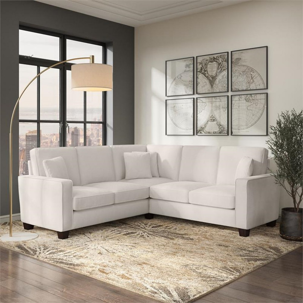 Stockton 87W L Shaped Sectional Couch in Chocolate Brown Microsuede   Sectional Sofas   by Homesquare  Houzz