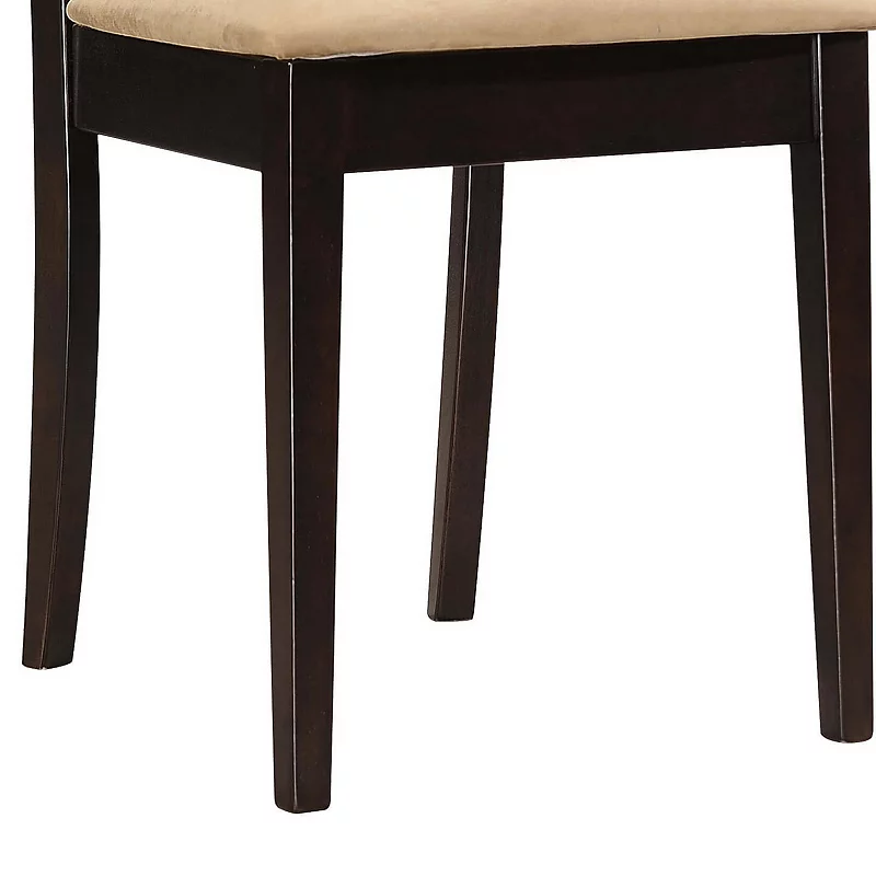 Geometric Wooden Dining Chair with Padded Seat， Set of 2， Brown and Beige