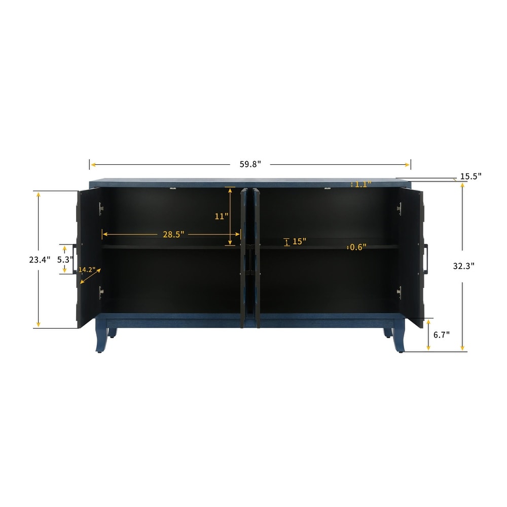 Vintage Lacquered 4 Door Buffet Cabinet with Strong Accent Storage