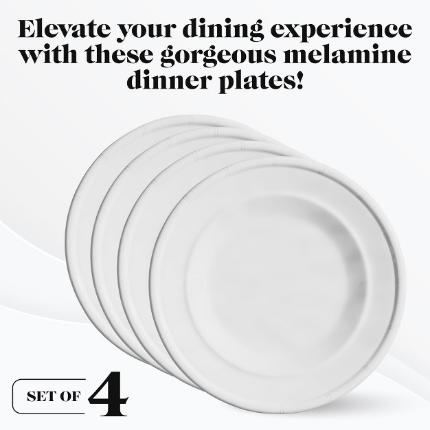 American Atelier White Bamboo Edge Design Melamine Plates Lightweight And Break resistant Plates Dish Set For Everyday Use Set Of 4