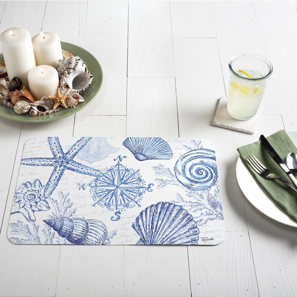 Reversible Wipe clean Counterart Placemats Set of 4   Coastal Sketch Conimar