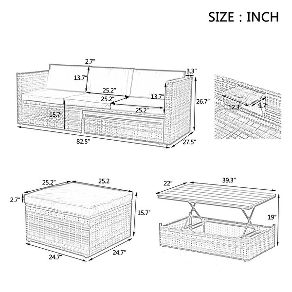 5 Set Wicker Furniture，Patio Furniture，Seasonal PE Wicker Furniture