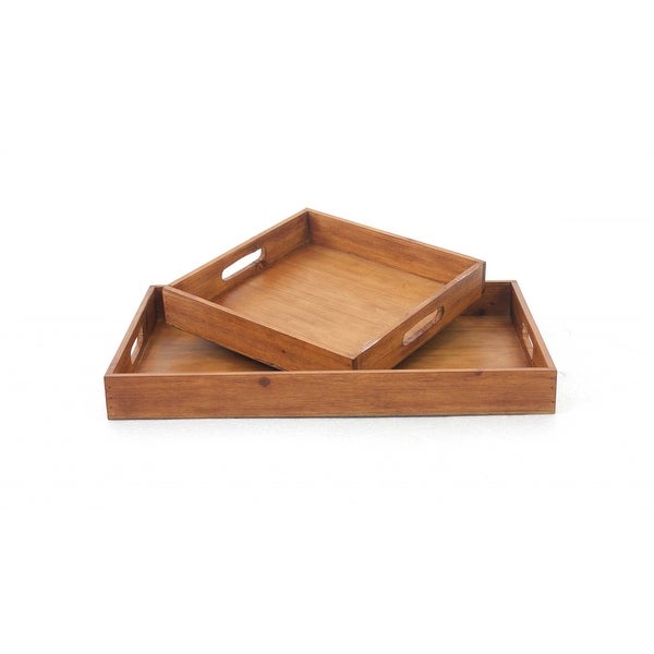 14.5 x 22.5 x 2.5 Brown Country Cottage Wooden Serving Tray 2pc - 14.5 x 22.5 x 2.5