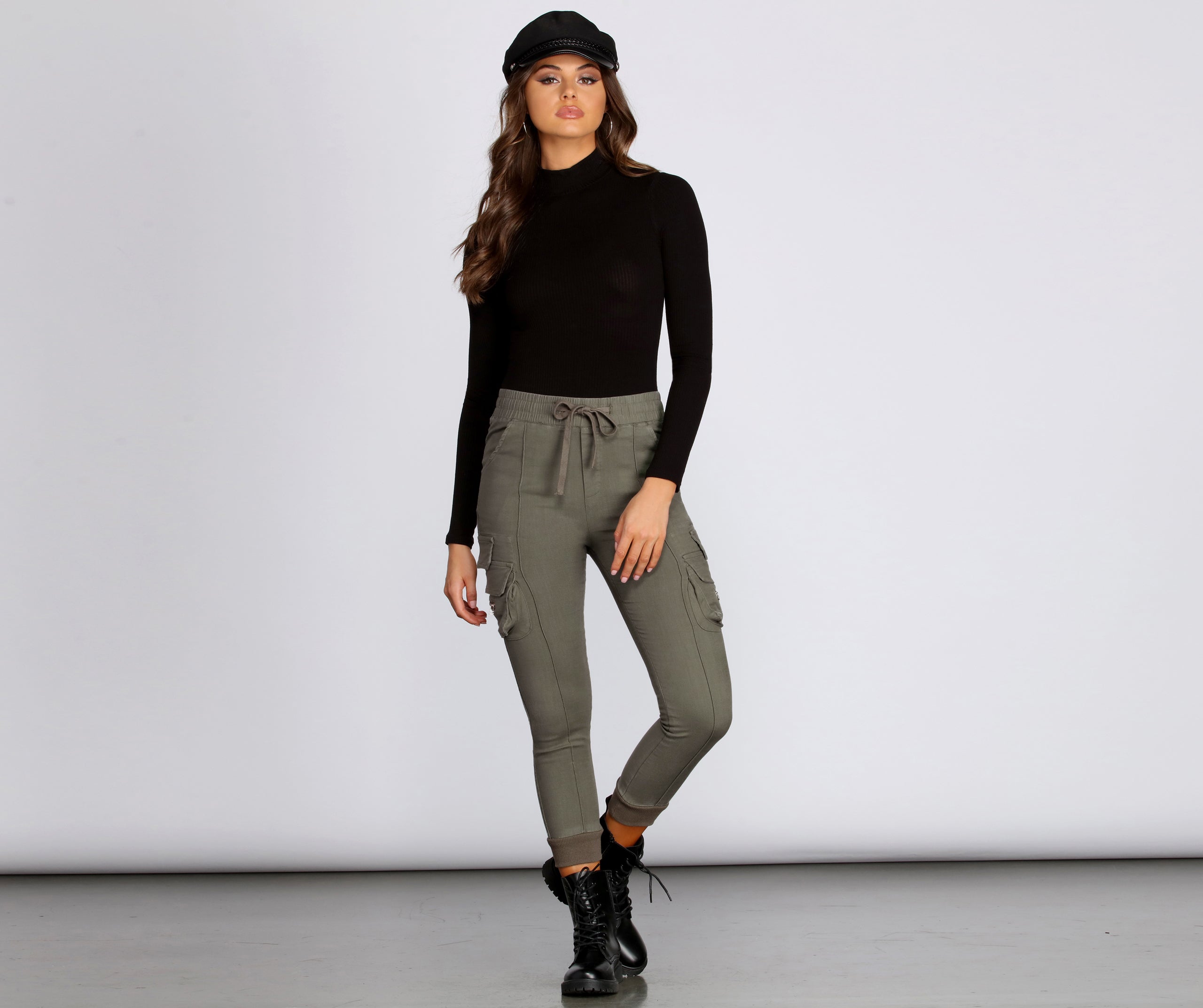 High Rise Knit Cargo Style Pants