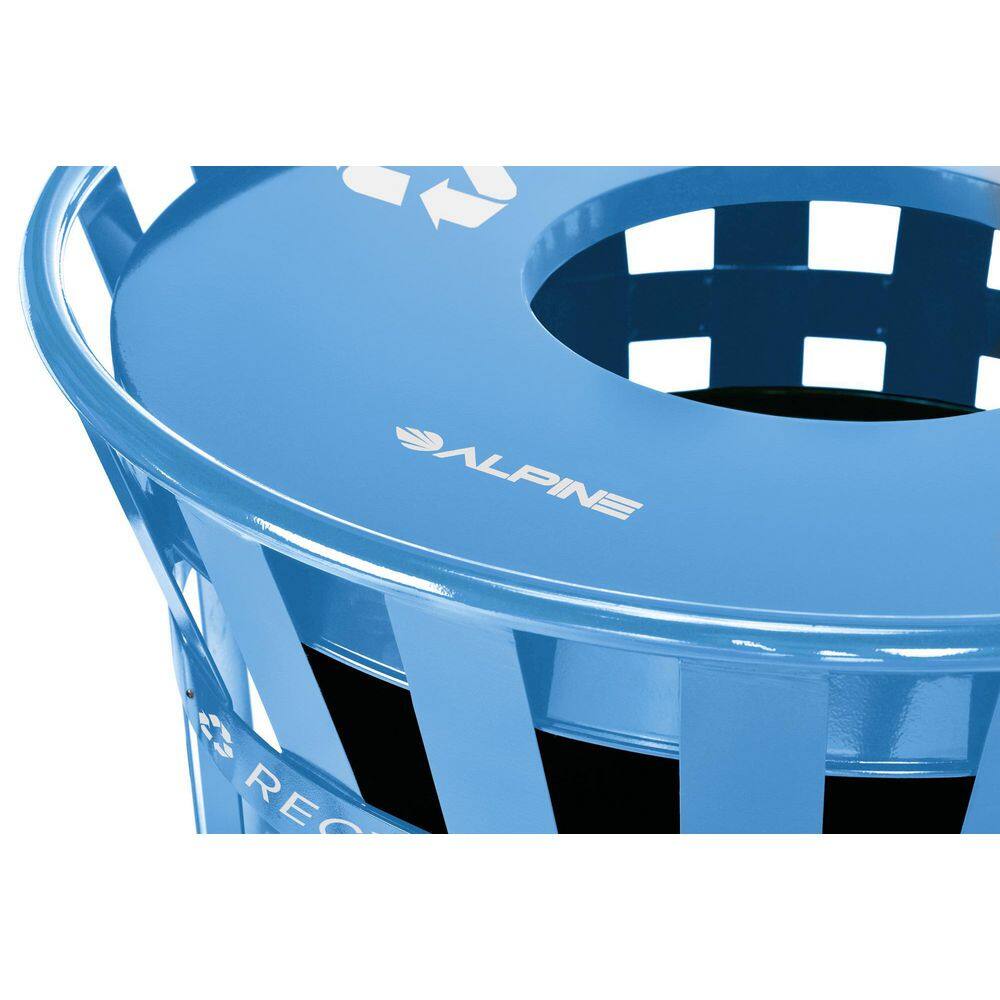 Alpine Industries 38 Gal. Blue Metal Slatted Outdoor Commercial Recycling Receptacle Trash Can 479-38-BLU