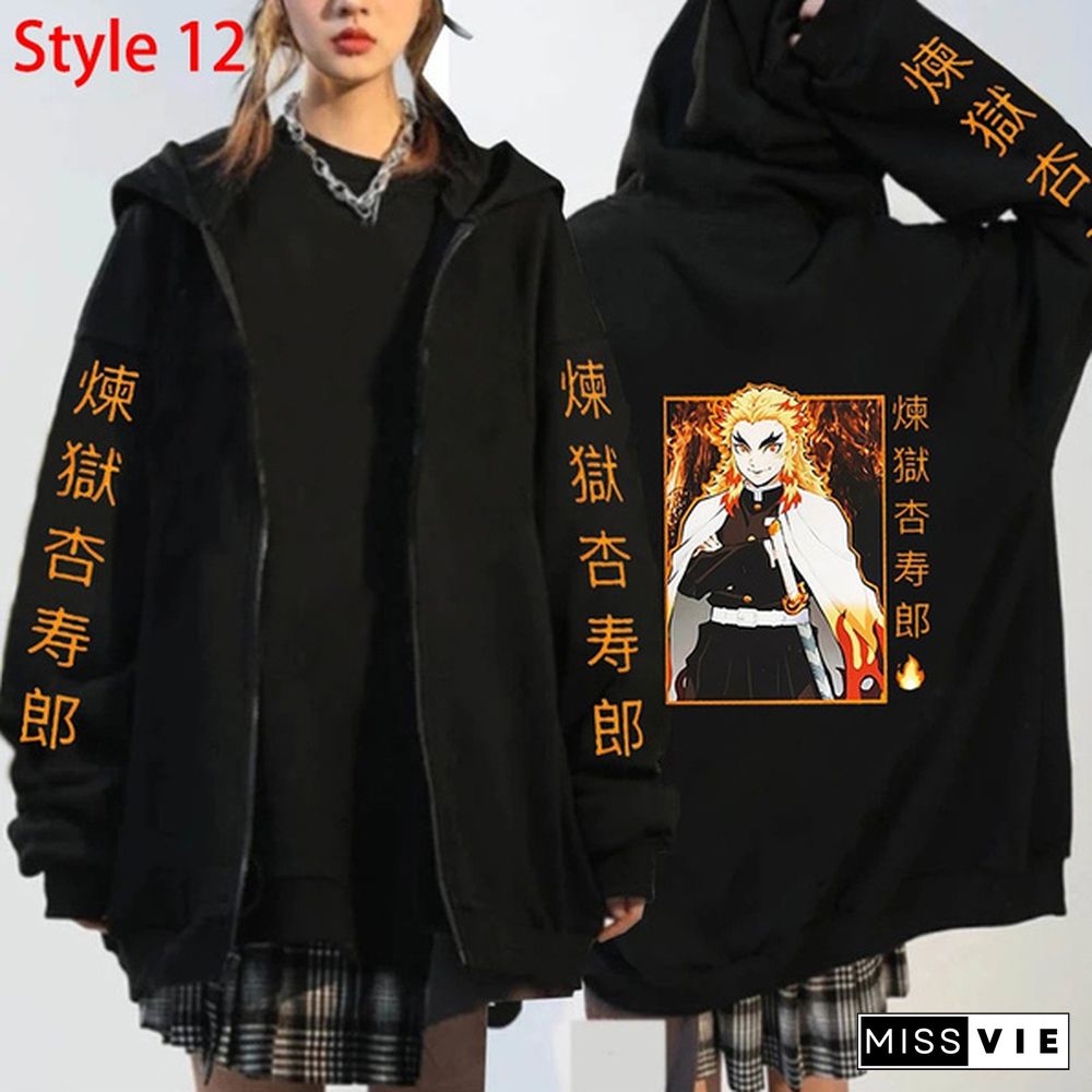 New Demon Slayer Hoodie Anime Kimetsu No Yaiba Zipper Hoodies Fashion Women Men Autumn And Winter Long Sleeve Loose Coat Tops