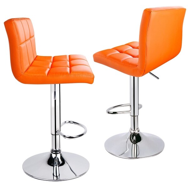 Bar Stools， Modern PU Leather Adjustable Swivel Bar Stool with Back， Set of 2 (Orange)