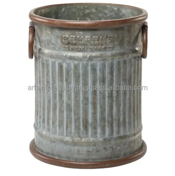 galvanized Aluminium garden planter with handle outdoor factory Handmade planter pot from India garden supplies round Shape Size