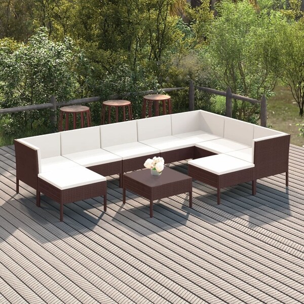 10 Piece Patio Lounge Set with Cushions Poly Rattan Brown