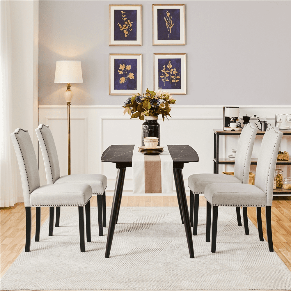 SMILE MART Modern Fabric Upholstered Dining Chairs for Kitchen， Beige