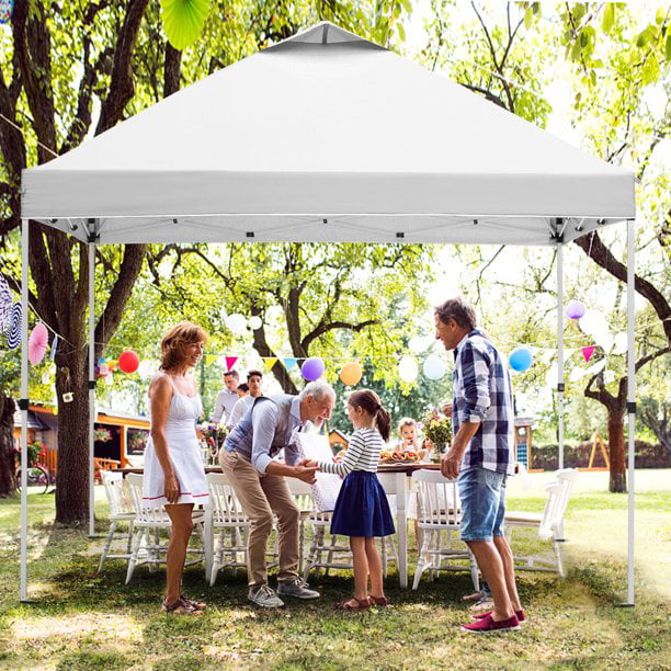 Outdoor Basic 10' x 10' Pop up Canopy Tent Outside Canopy, One Push Tent Canopy with Wheeled Carry Bag, Extra 8 Stakes and 4 Ropes, White