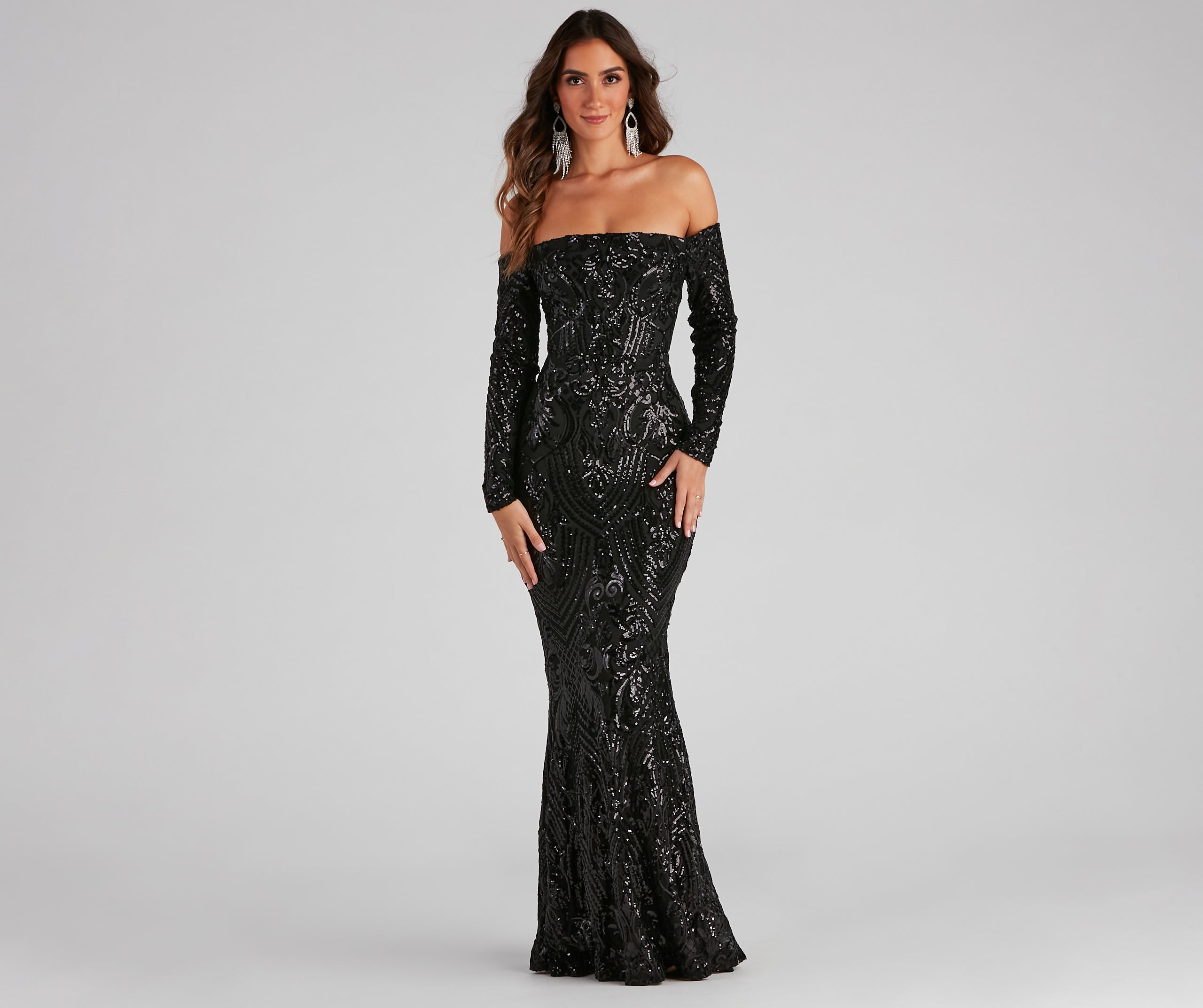 Sierra Sequin Off The Shoulder Formal Dress