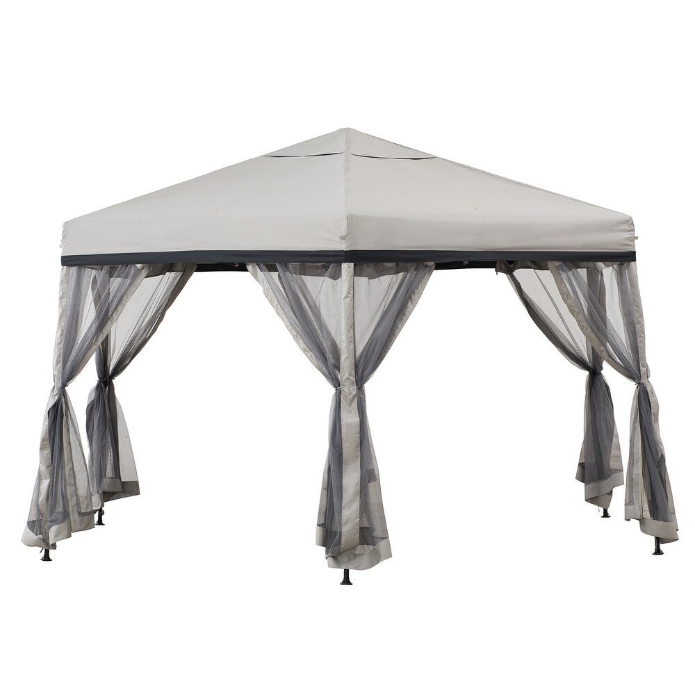 Sunjoy Patio 11 ft. x 11 ft. Gray and Black 2 tone Pop Up Portable Hexagon Steel Gazebo