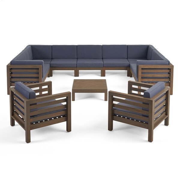 Oana Outdoor 11 Seater Acacia Wood Sectional Sofa and Club Chair Set by Christopher Knight Home