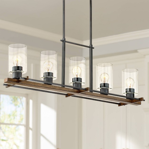 Wide Rustic Clear Glass 5 light Fixture For Dining Room Kitchen Island