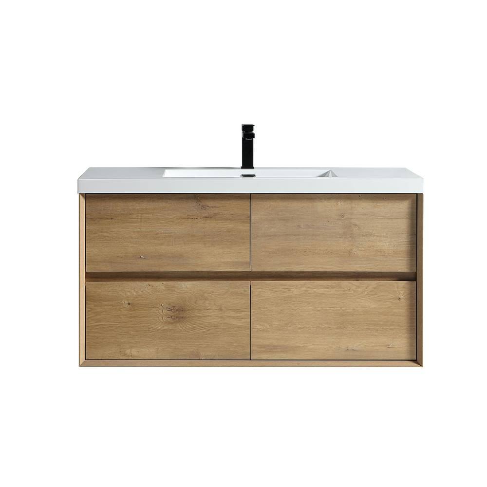 MORENO BATH Kingdee 47 in. W x 19.6 in. D x 23.6 in. H Bath Vanity in White Oak with White Acrylic Top SLIM-48WO