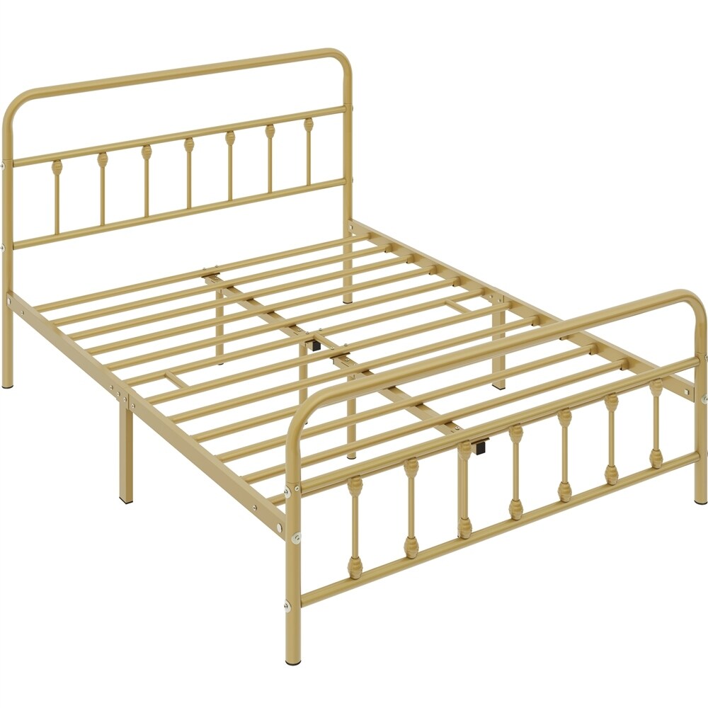 Yaheetech Classic Iron Platform Bed with High Headboard and Footboard Strong Metal Framed Bed