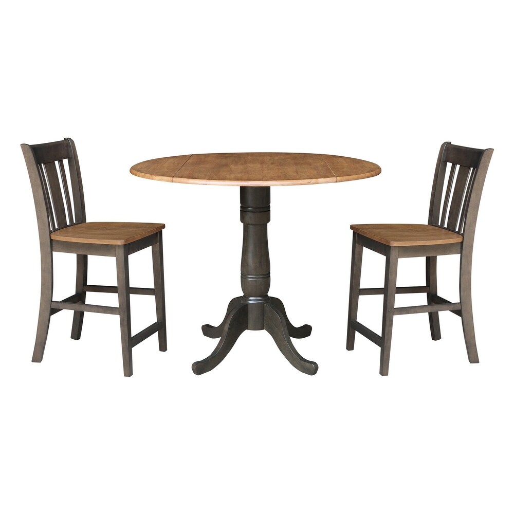 42 in. Round Dual Drop Leaf Counter Height Dining Table with 2 Splatback Stools   3 Piece Set