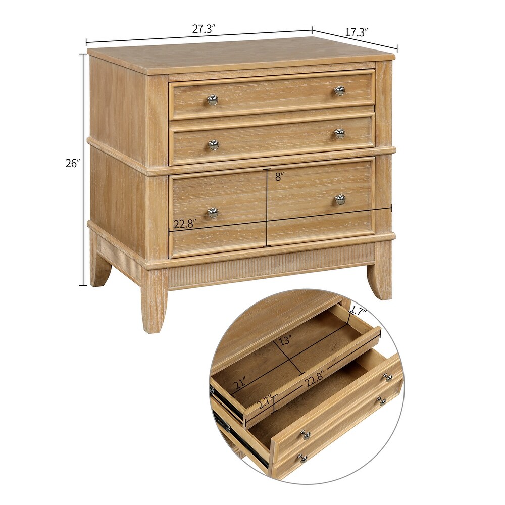 Hazel Bedroom 3 Drawer Nightstand with Natural Finish Solid Pine Wood