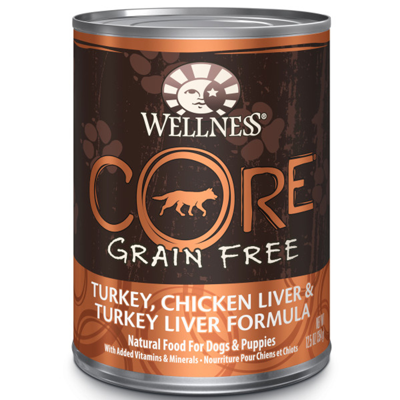 Wellness CORE Grain Free Turkey， Chicken Liver and Turkey Liver Canned Dog Food， 12.5oz.