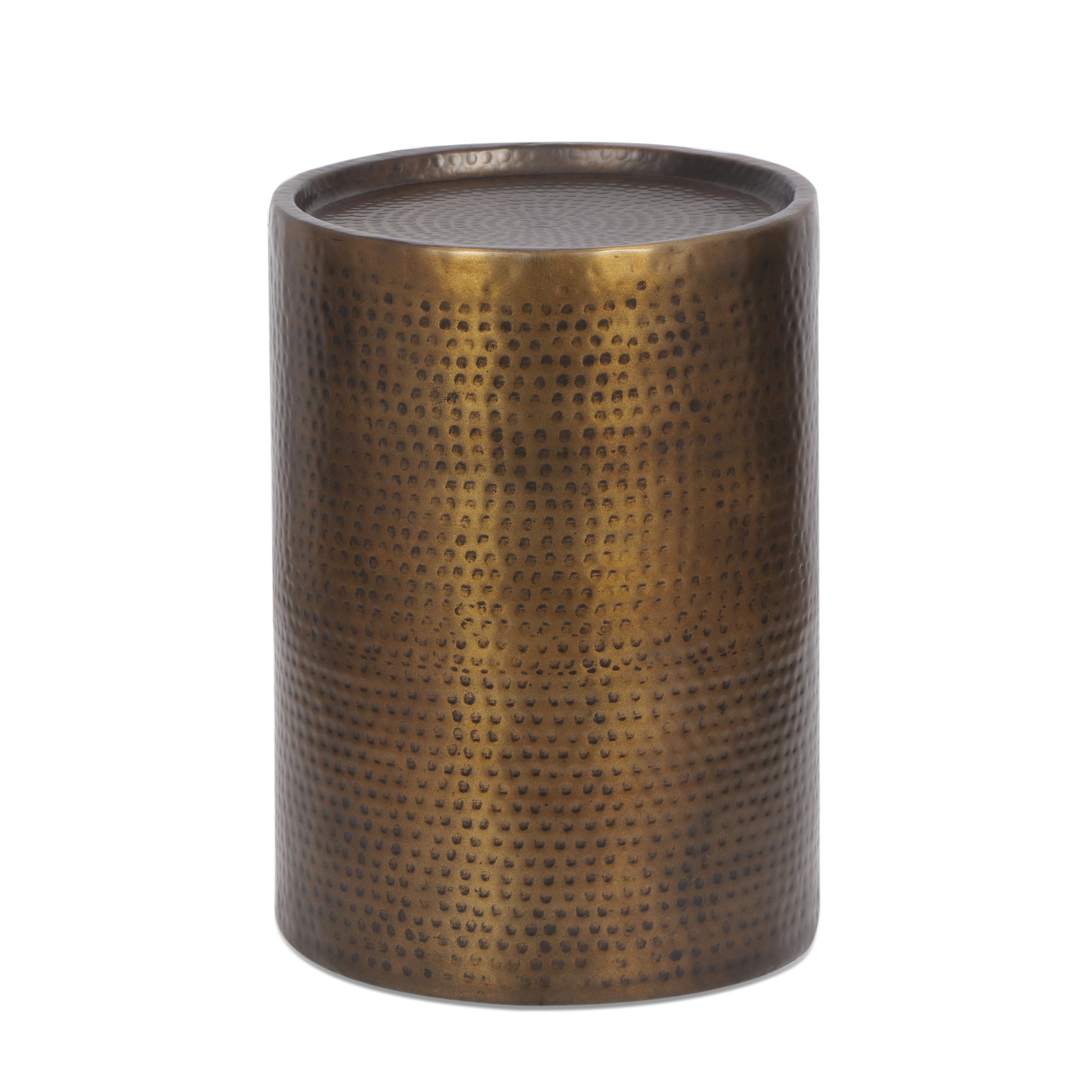 Wurtz Modern Handcrafted Hammered Aluminum Drum Side Table, Aged Brass