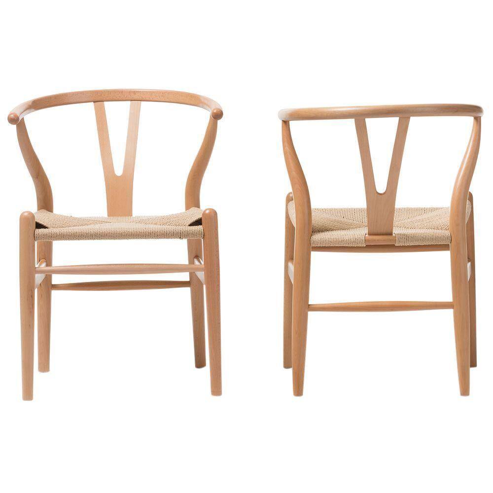 Baxton Studio Wishbone Mid-Century Light Brown Finish Wood Chair Set (2-Piece) 2PC-3327-HD