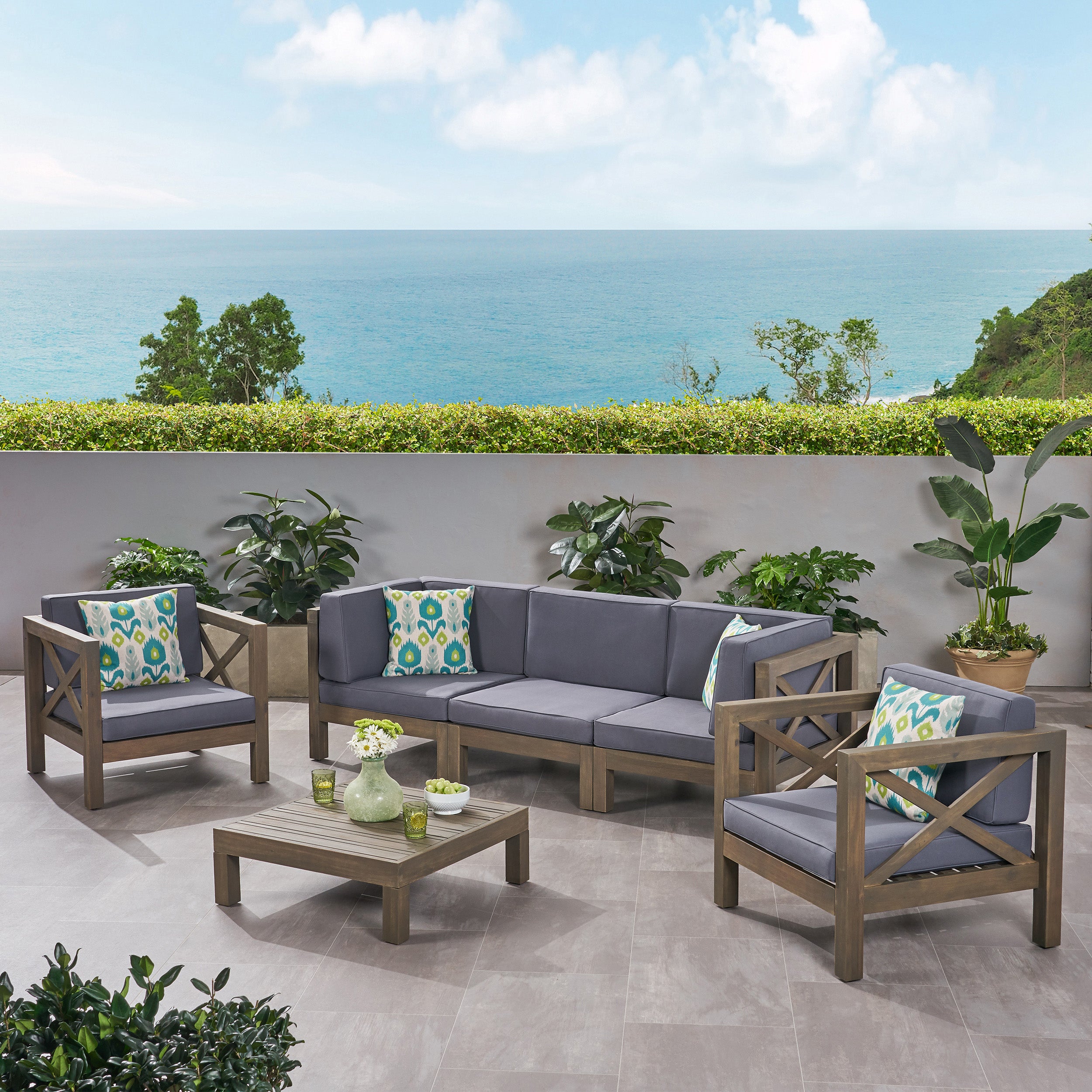 Morgan Outdoor 5 Seater Acacia Wood Sofa Chat Set