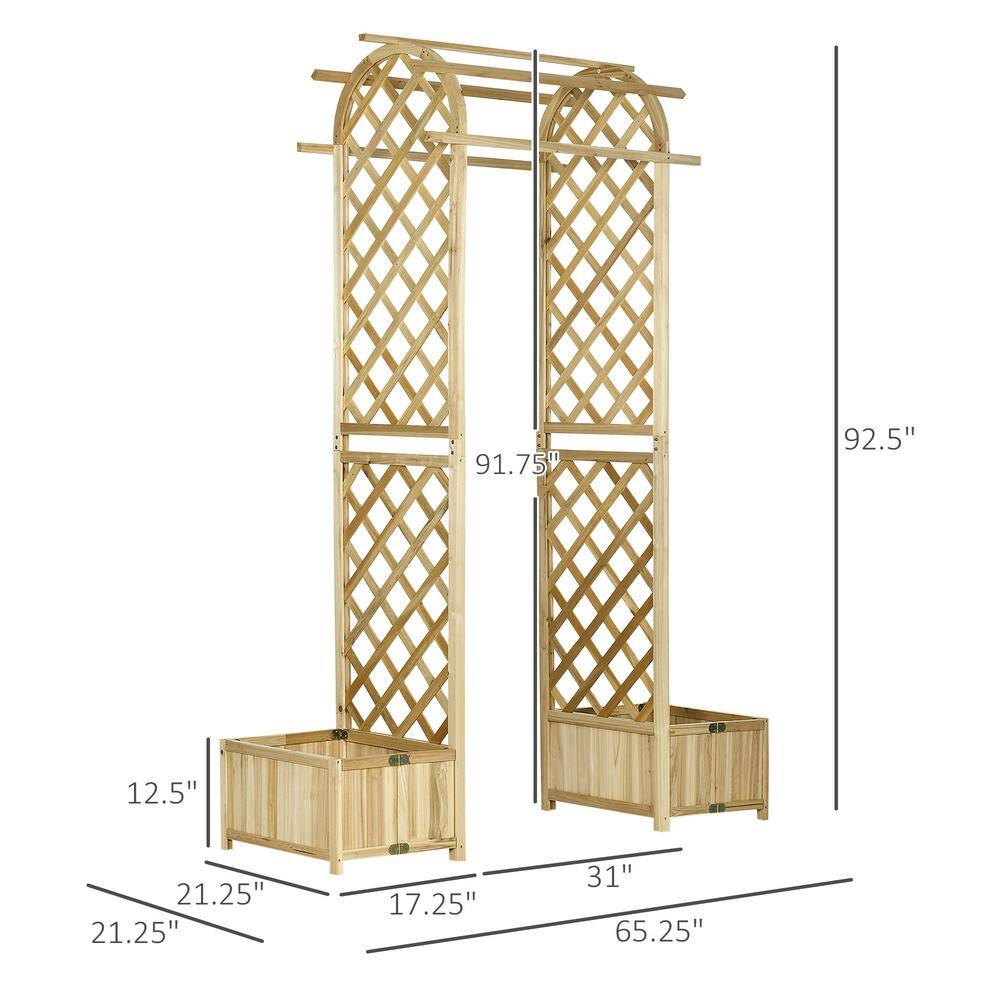 Outsunny Natural 65 in. Wooden Garden Arch Trellis 844-611V00ND