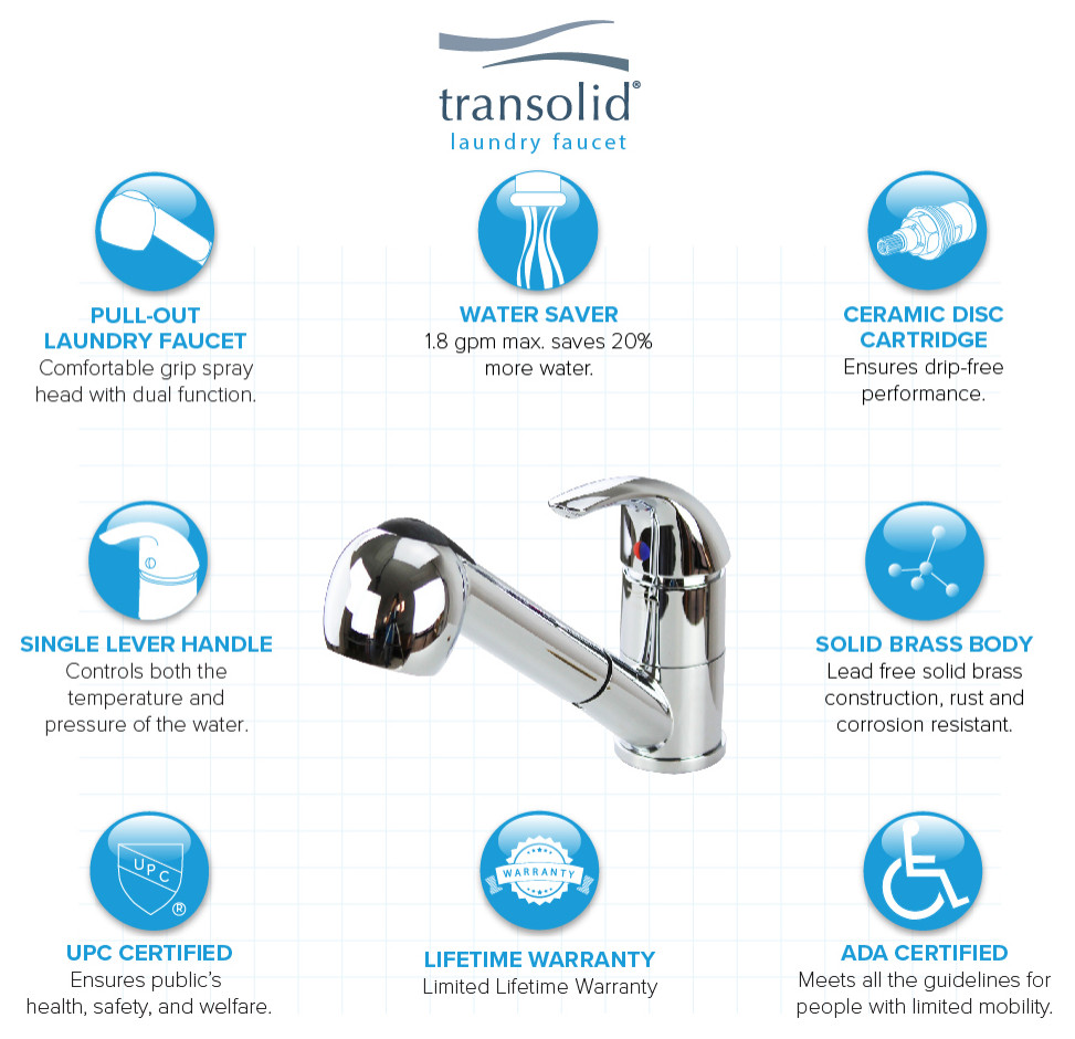 Transolid Laundry Faucet With Pull Out Spray  Polished Chrome   Contemporary   Utility Sink Faucets   by Transolid  Houzz