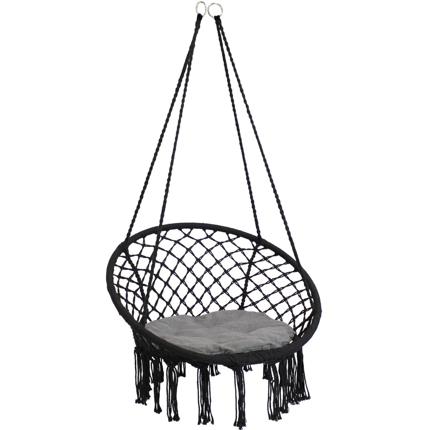 Ultimate Patio Macrame Hammock Chair w/ Tassels and Cushion