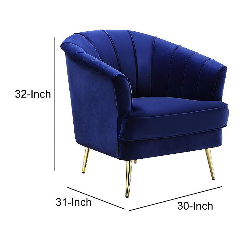 Chair with Vertical Channel Tufting and Sloped Arms， Navy Blue