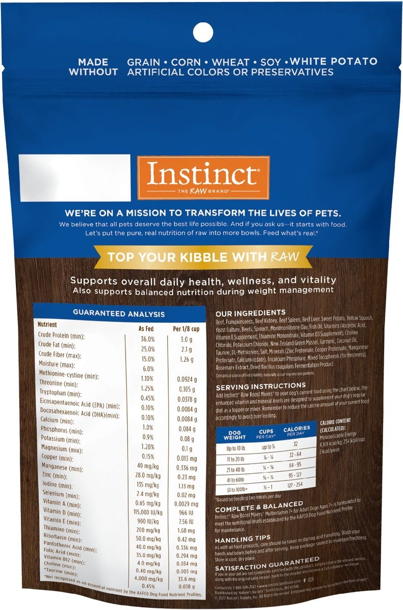 Instinct Boost Mixers Multivitamin Grain-Free Freeze-Dried Raw Adult 7+ Dog Food Topper