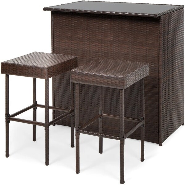 3Piece Outdoor AllWeather Wicker Bar Table Set w/ 2 Stools