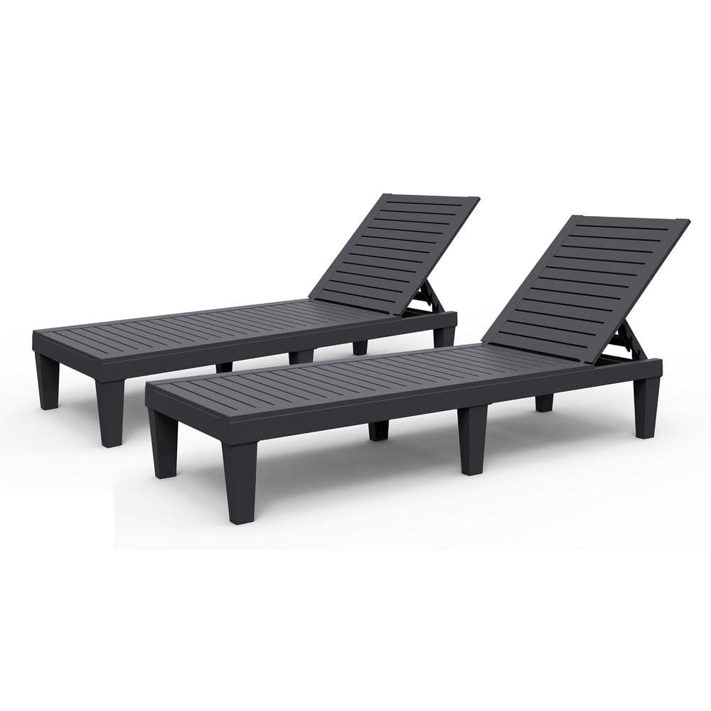 DUKAP OSLO Black 2-Piece Composite Outdoor Reclining Chaise Lounger ODKOSL-BLK-2