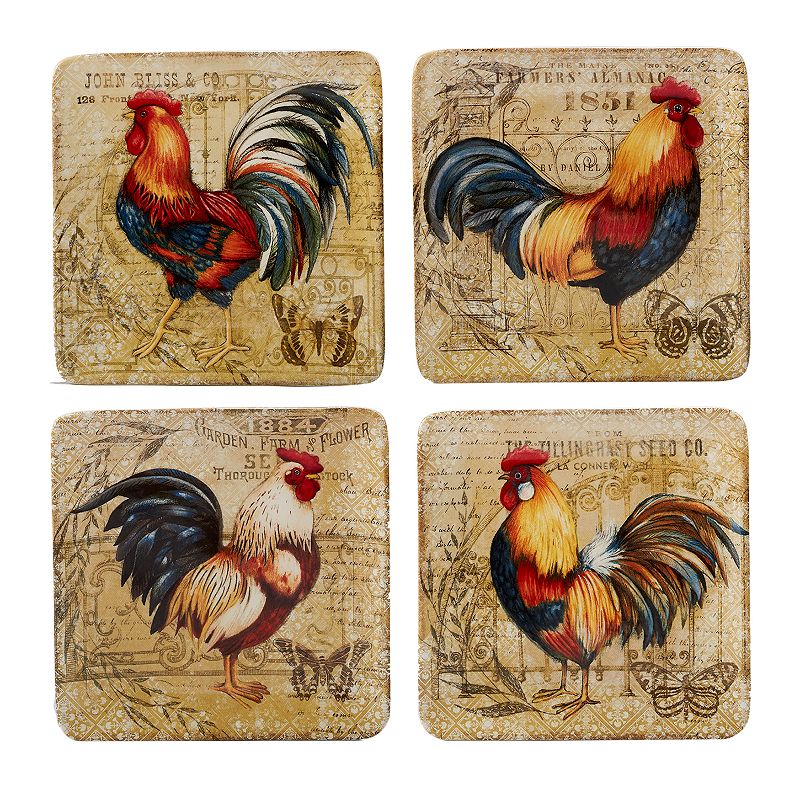 Certified International Gilded Rooster 4-piece Salad Plate Set