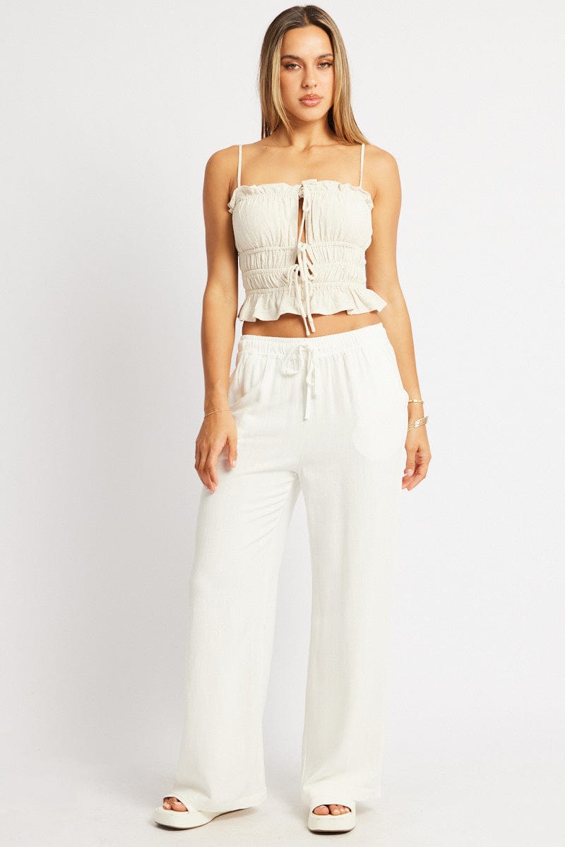 White Wide Leg Pants Elasticated Waist