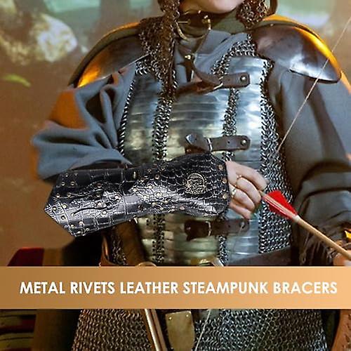 leather Steampunk armband， Viking Forearm Guard， archery arm guards with adjustable buckles， Leather