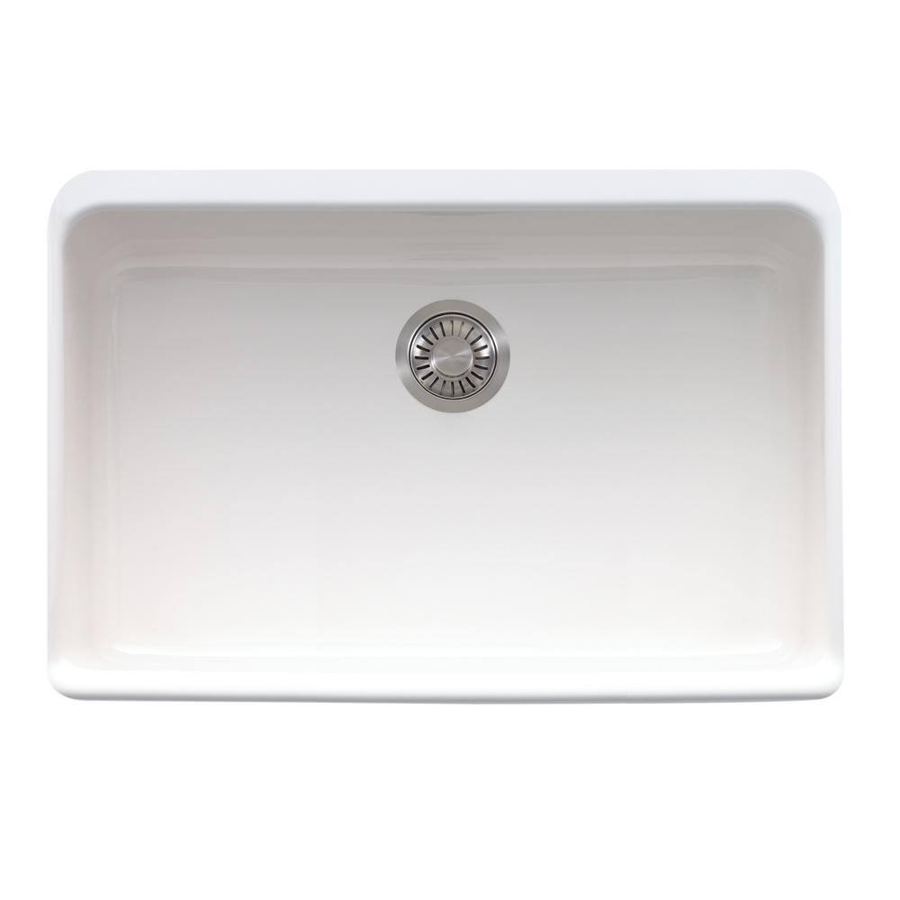 Franke Manor House Farmhouse Apron Front Fireclay 27.125 in. x 19.875 in. Single Bowl Kitchen Sink in White MHK110-28WH