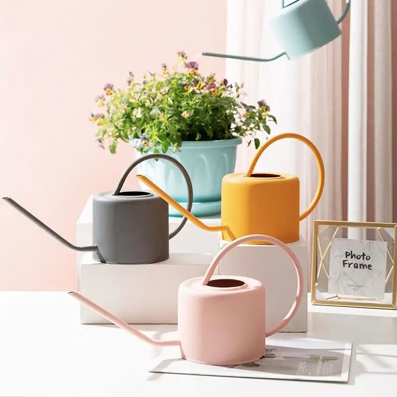 Custom Indoor Outdoor Easy  Pour Long Narrow Spout Water Can Plastic Plant Metal Watering Can/