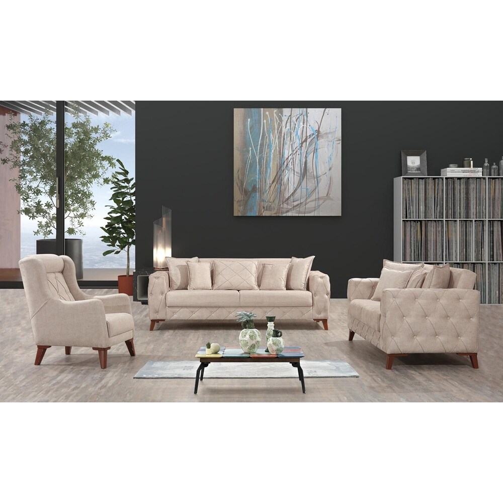 Kont 3 Pieces Living Room Set Sofa  Loveseat and Chair