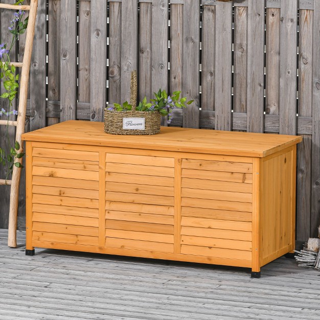 Outsunny 75 Gallon Wooden Deck Box Outdoor Storage Container With Aerating Gap amp Weather fighting Finish