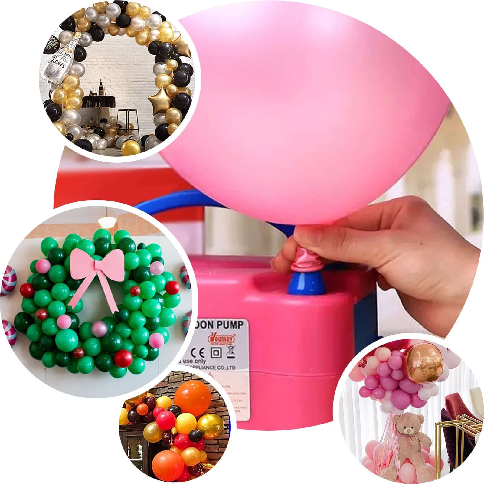 600W Hot Pink Dual Nozzle Electric Balloon Pump, Balloon Inflator, Blow Up Machine