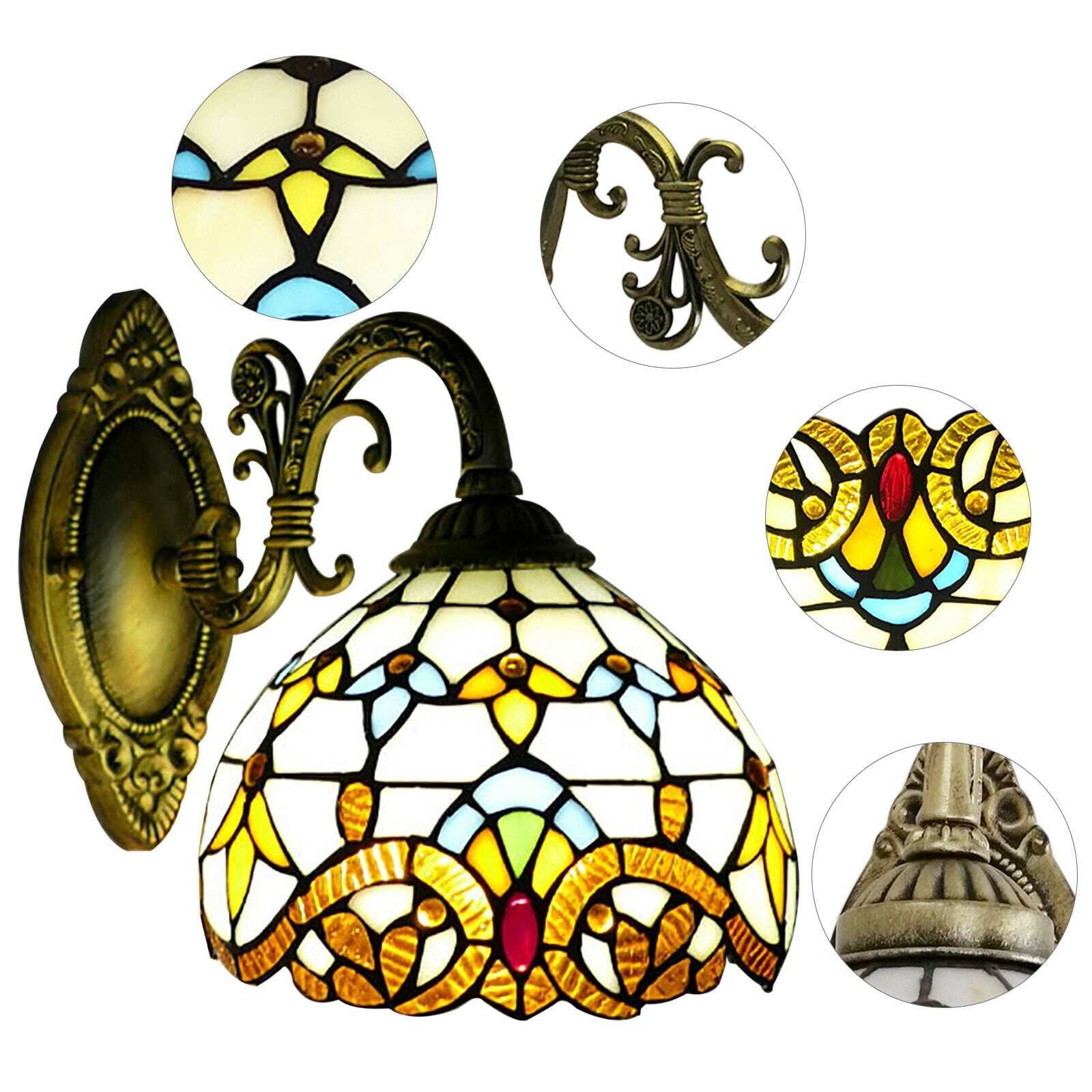 TFCFL Tiffany Style Glazed Wall Sconce Stained Glass Shade Wall Lamp Decor Art Fixture