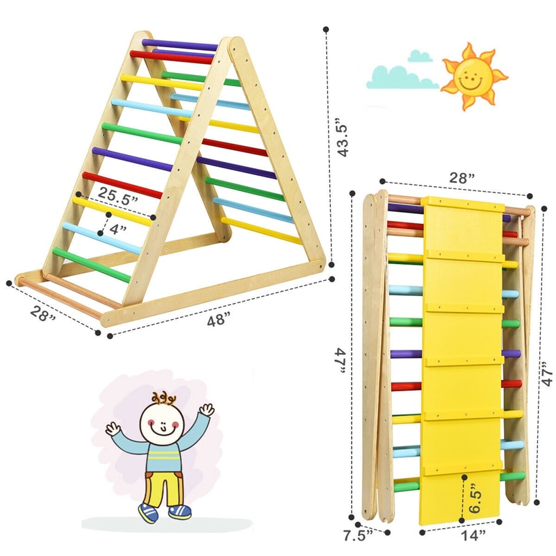 3 in 1 Climbing Toys Foldable Triangle Climber Wooden Montessori Play Gym Indoor Playground Ladder with Reversible Ramp for Toddlers